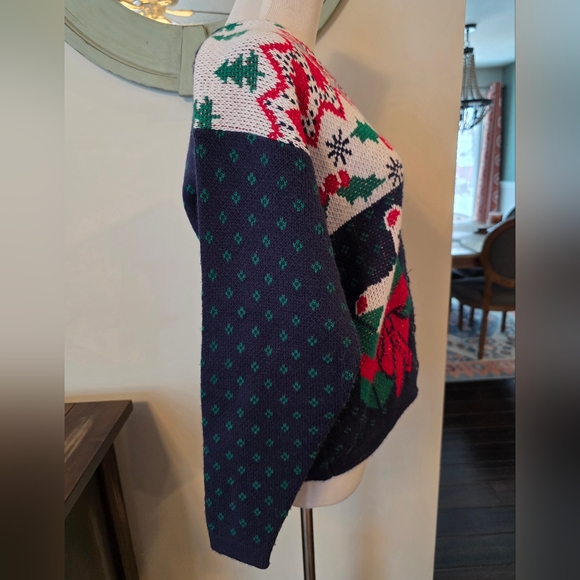 Cabin Creek Vintage Size Medium Petite Winter Holiday Cardigan Made In USA 90's - Picture 2 of 10